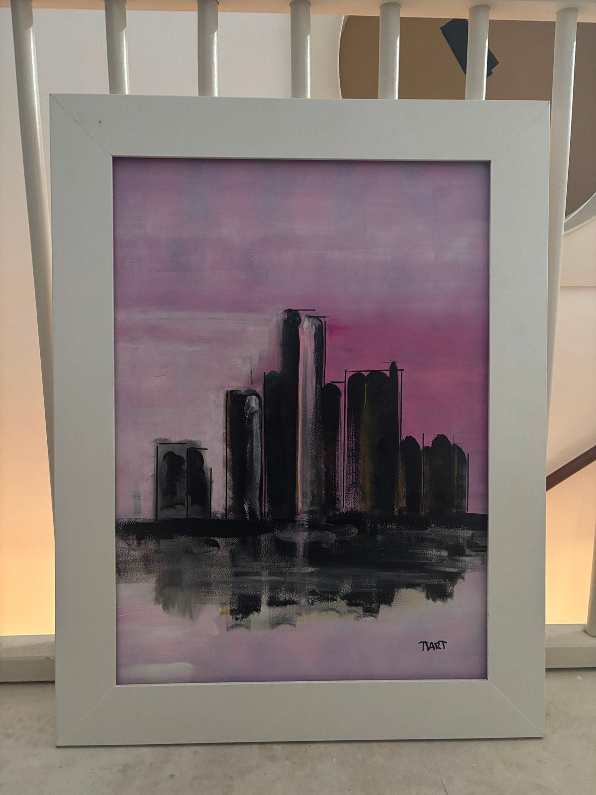 Schilderij abstracte skyline – inclusief witte lijst, Ophalen