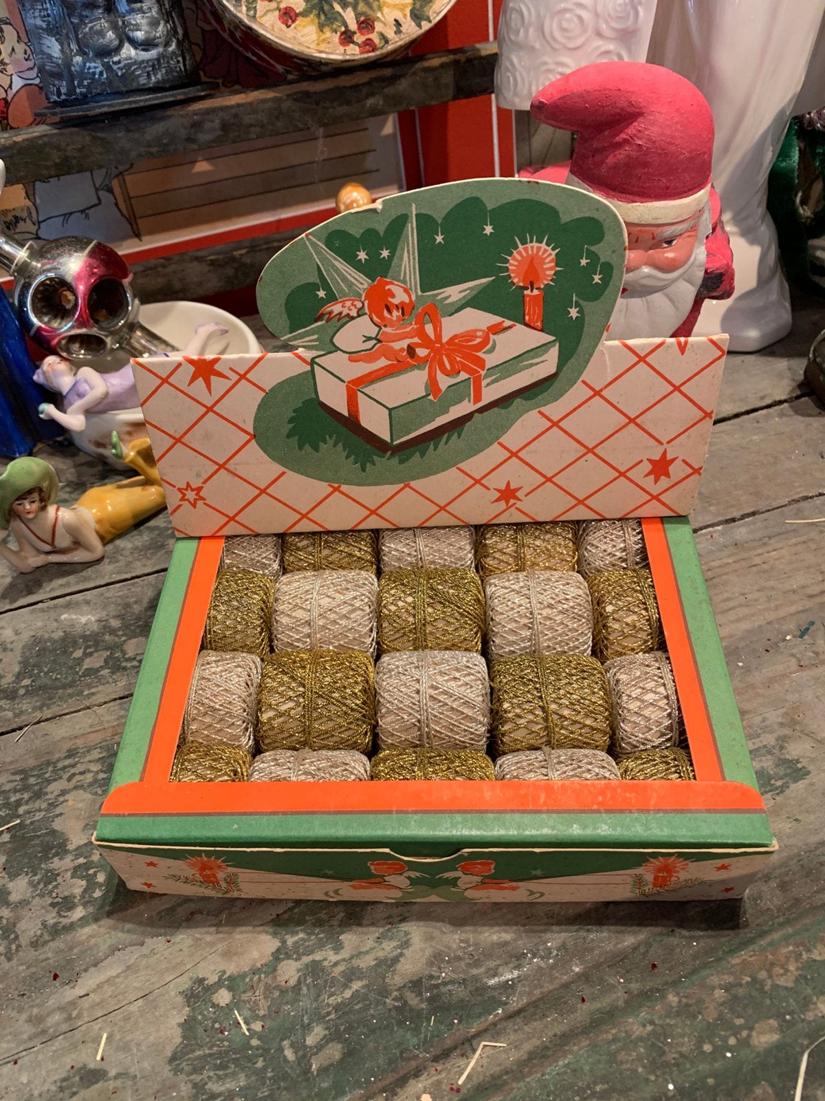 #kerst toonbank display doos met goud zilver brokaat, T, Ophalen of Verzenden, Zo goed als nieuw, N