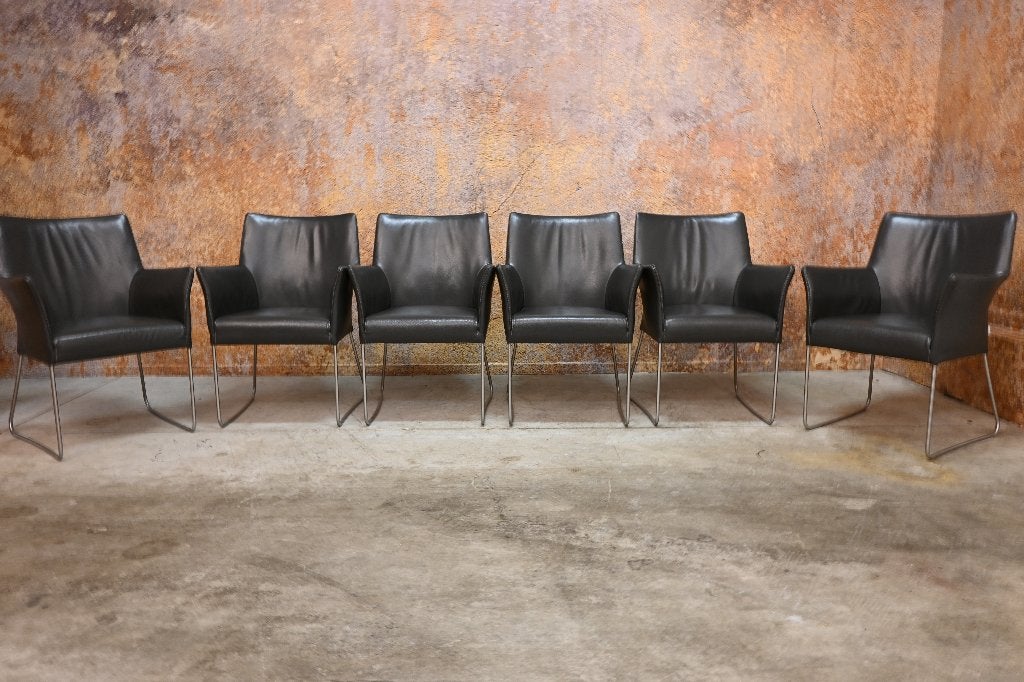 IZG Staat 6 grijze leren Bert Plantagie Paris design stoelen, Huis en Inrichting, Stoelen, Ophalen of Verzenden, Zo goed als nieuw