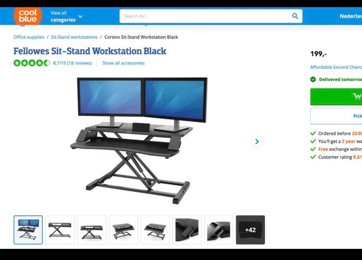 Fellowes Corsivo Sit-Stand Workstation Zwart, Ophalen of Verzenden, Gebruikt