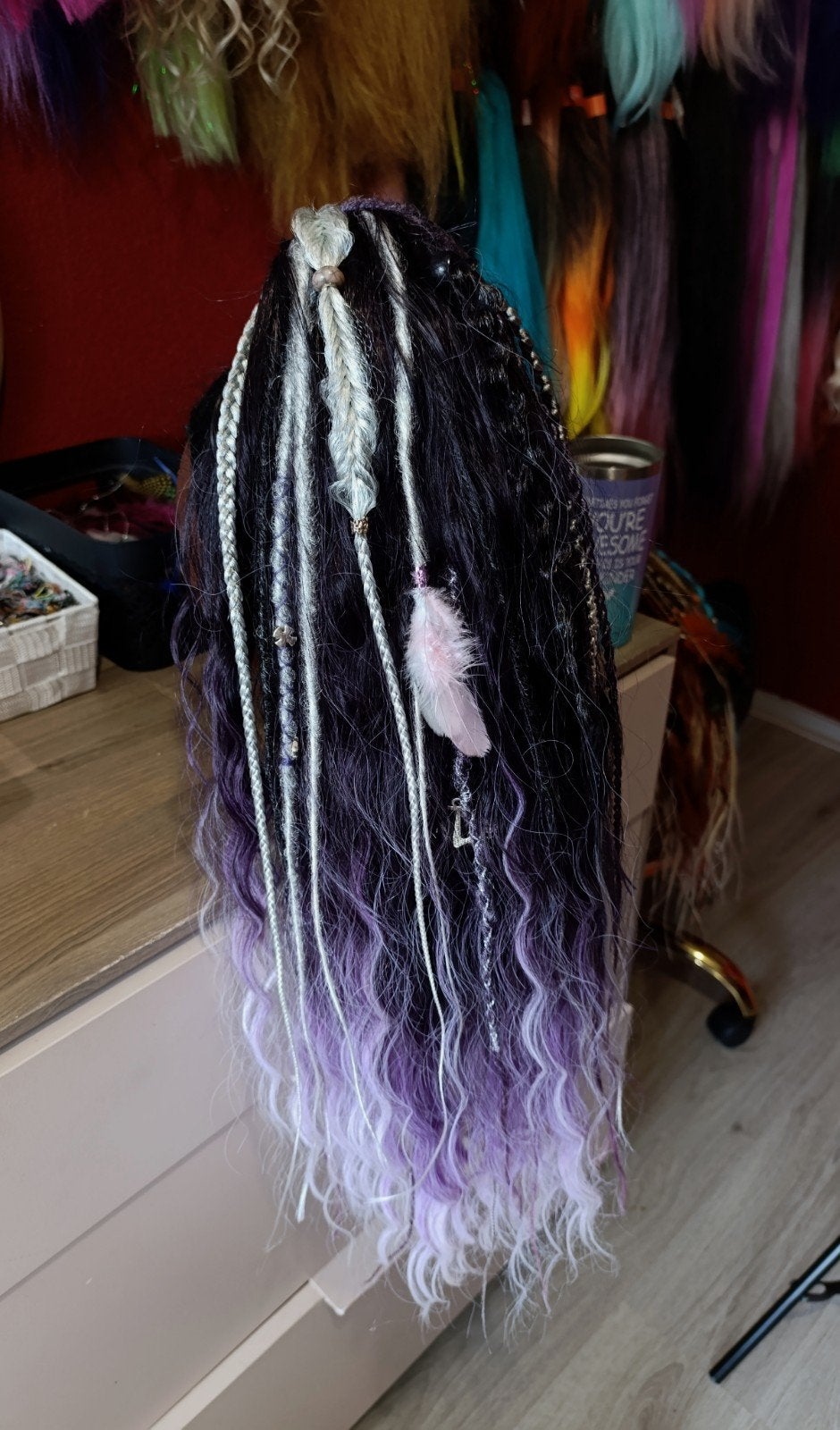 Paars, grijs en zwart haarklem met dreadlocks en vlechtjes, Ophalen of Verzenden, Nieuw