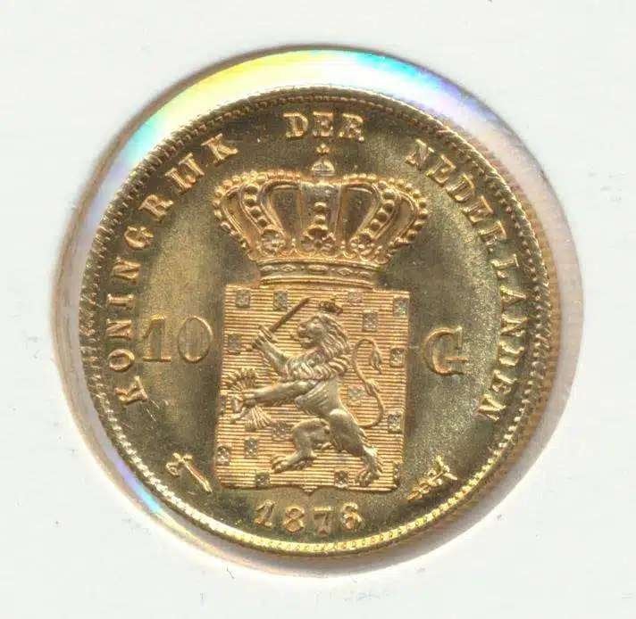 Nederland gouden tientje 1876 Willem 3, Ophalen of Verzenden, Goud