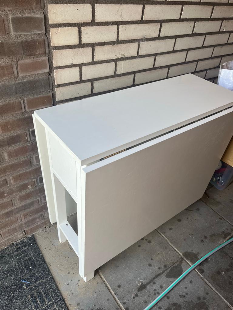 Inklapbare eettafel/sidetable wit met lade, Ophalen, Gebruikt, 100 tot 150 cm, 50 tot 100 cm