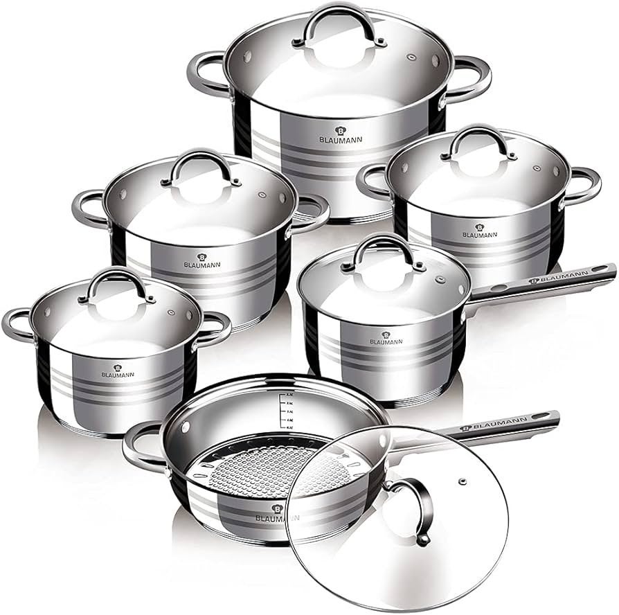 Blaumann 12-delige Pannenset Gourmet Line - Nieuw in doos, Ophalen, Met deksel, Nieuw, Pannenset