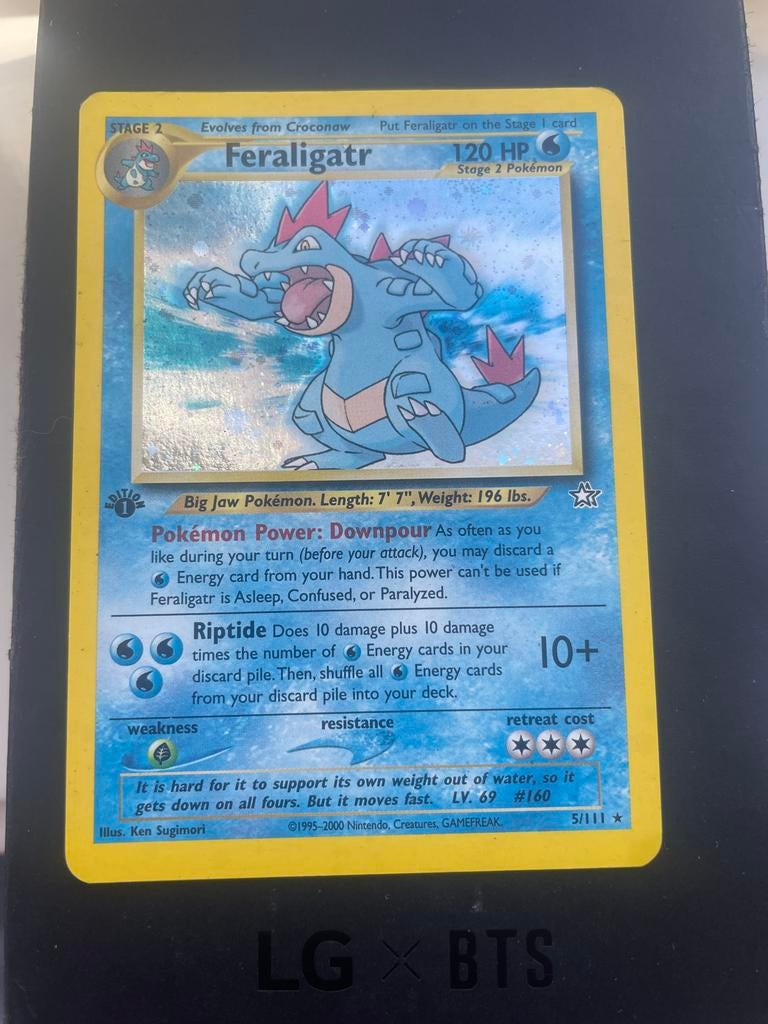 Feraligatr 5/111 1st edition Pokémon kaart, Ophalen of Verzenden, Gebruikt, Losse kaart, Foil