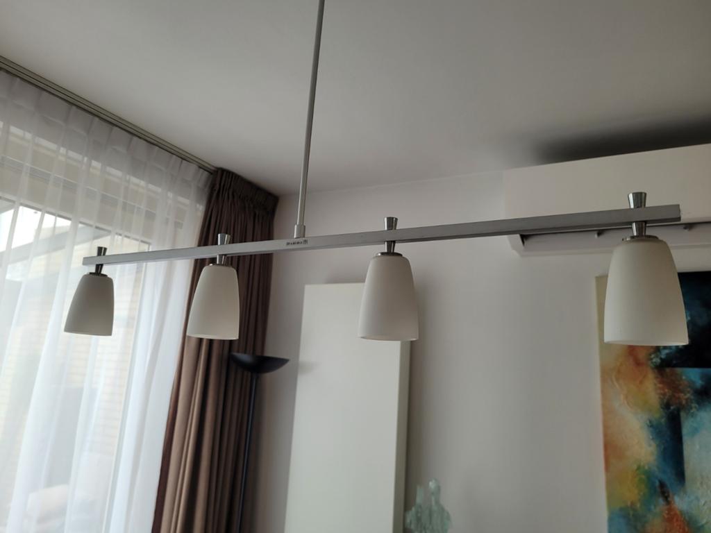 Hanglamp eetkamer, 4 lampjes, Huis en Inrichting, Lampen | Hanglampen, Ophalen, Gebruikt, Metaal, 50 tot 75 cm