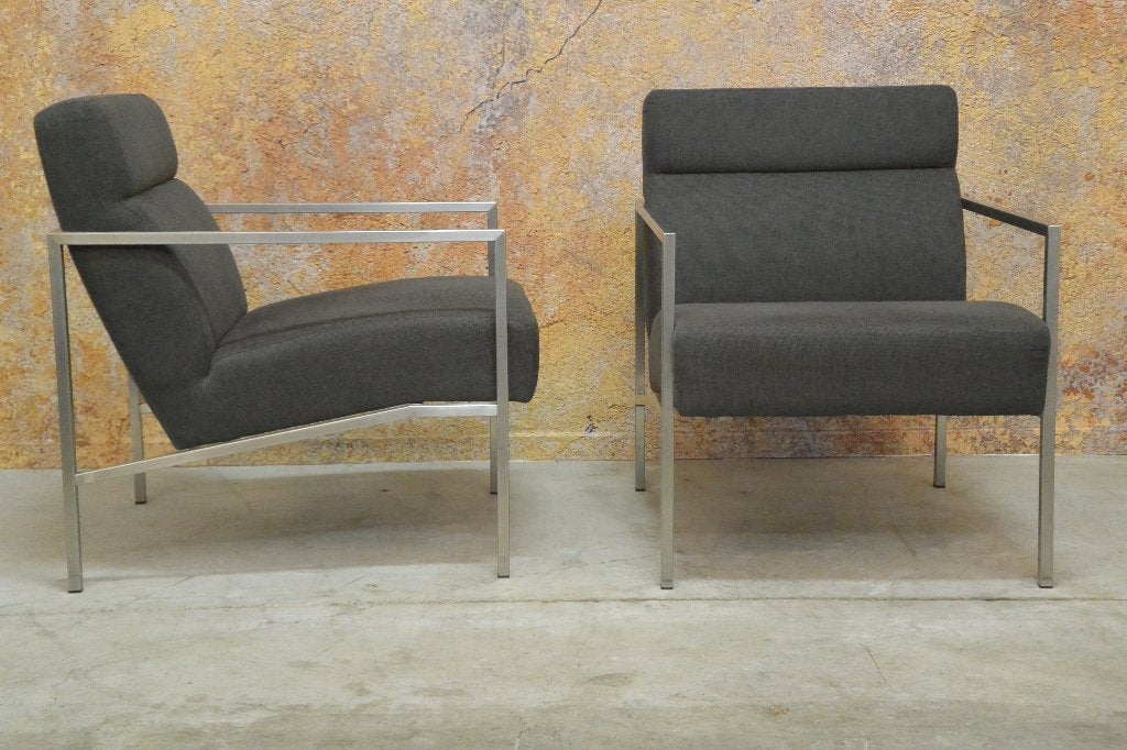 2 strakke donkergrijze stoffen Design fauteuils prijs PS, PS, 75 tot 100 cm, Zo goed als nieuw, Stof