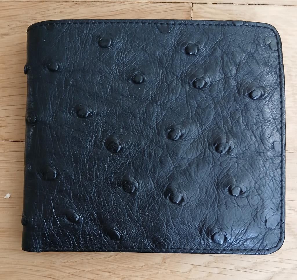 Billfold Heren Portemonnee Struisvogelleer Ostrich Nieuw, Sieraden, Tassen en Uiterlijk, Overige merken, Zwart, Nieuw, Ophalen of Verzenden