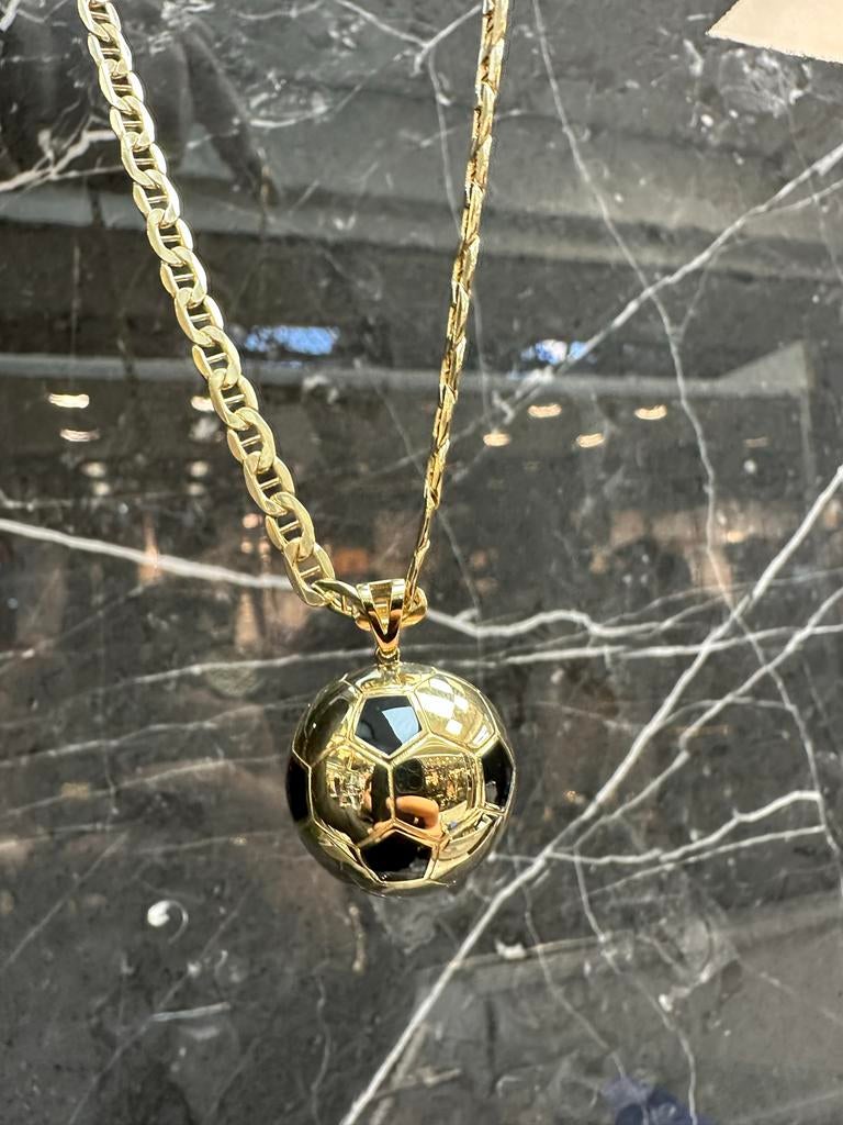14k Gouden Anker Ketting met Voetbal Hanger, Sieraden, Tassen en Uiterlijk, Kettingen, Ophalen of Verzenden, Nieuw, Goud, Met hanger