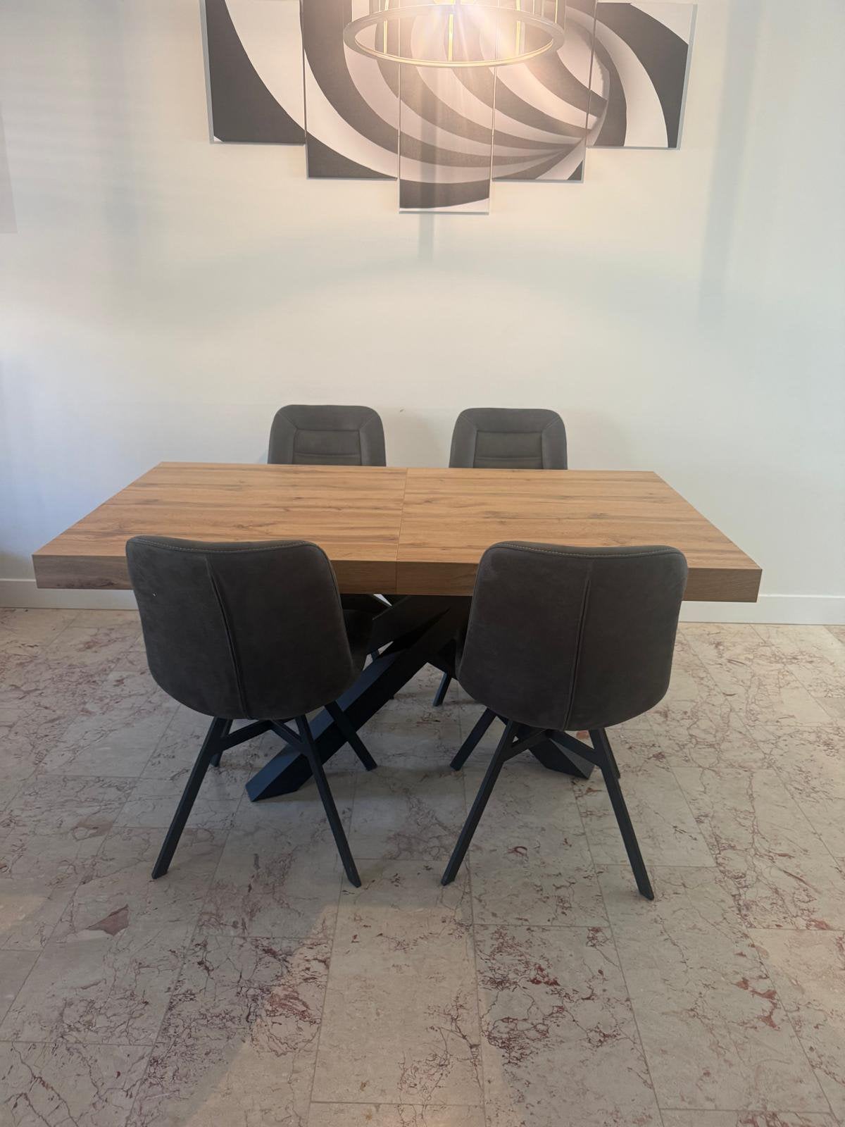 Eettafel uitschuifbaar 4 stoelen, Ophalen, 200 cm of meer, 50 tot 100 cm, Zo goed als nieuw