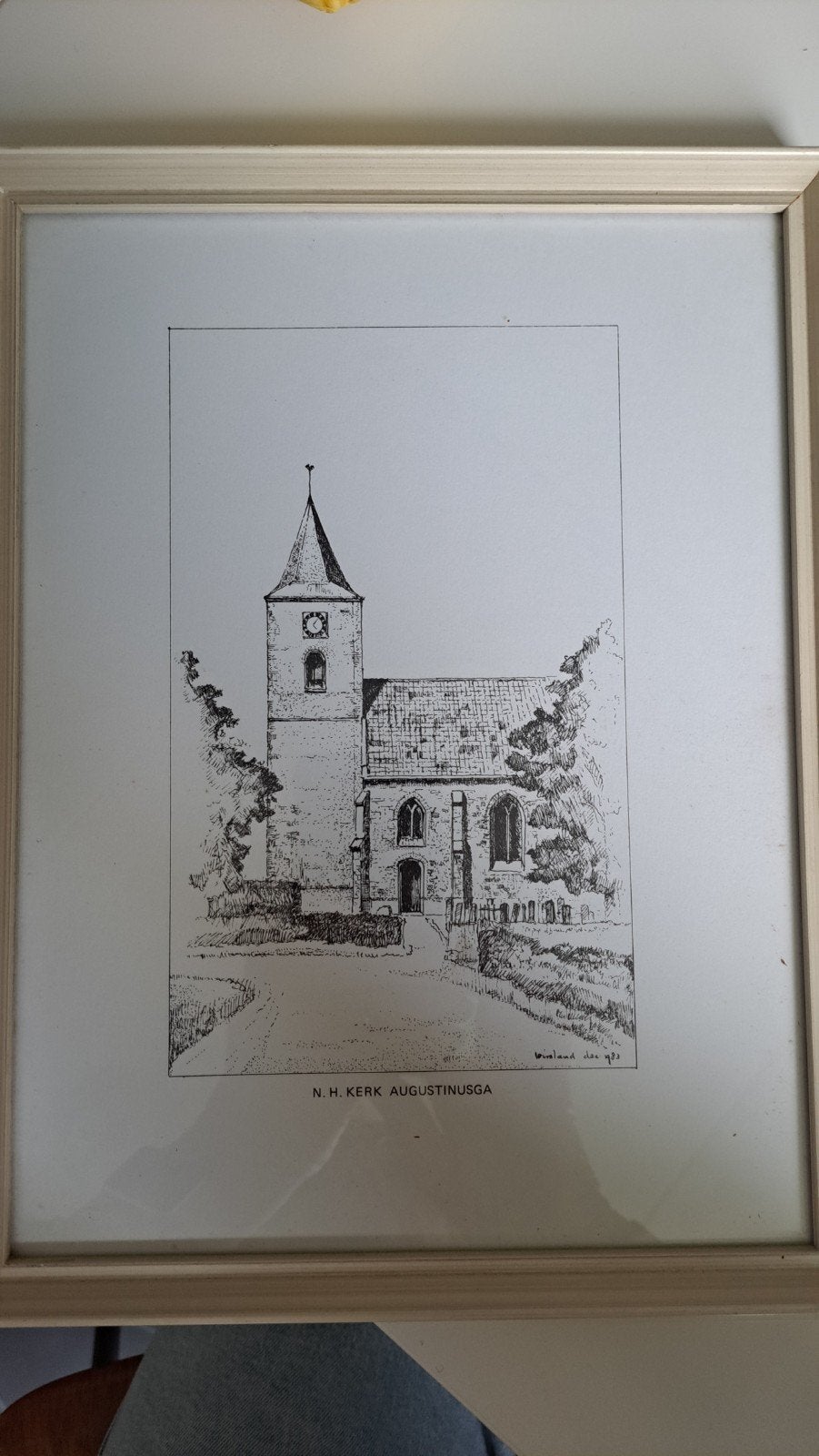 N.H. Kerk Augustinusga - Tekening van R. Soer (1969), Antiek en Kunst, 1950 - 1999, Overige technieken, Architectuur, Ophalen of Verzenden