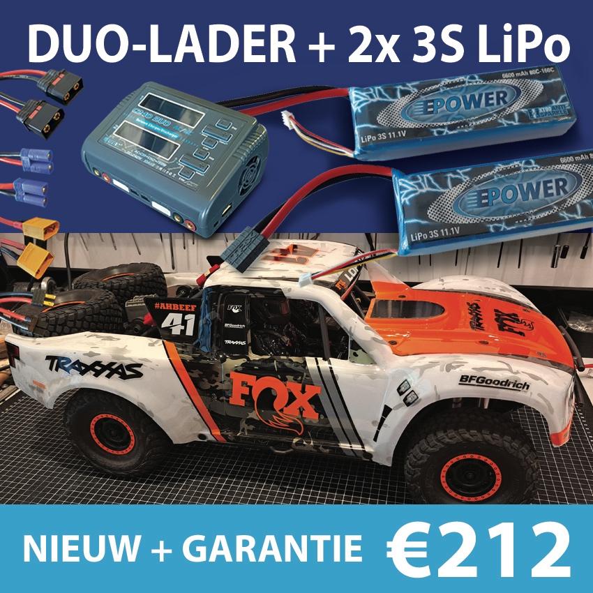 AANBIEDING: 2x 3s LiPo's + lader voor Traxxas UDR 2.0 €212,-, Elektro, Auto offroad, Nieuw, Ophalen of Verzenden
