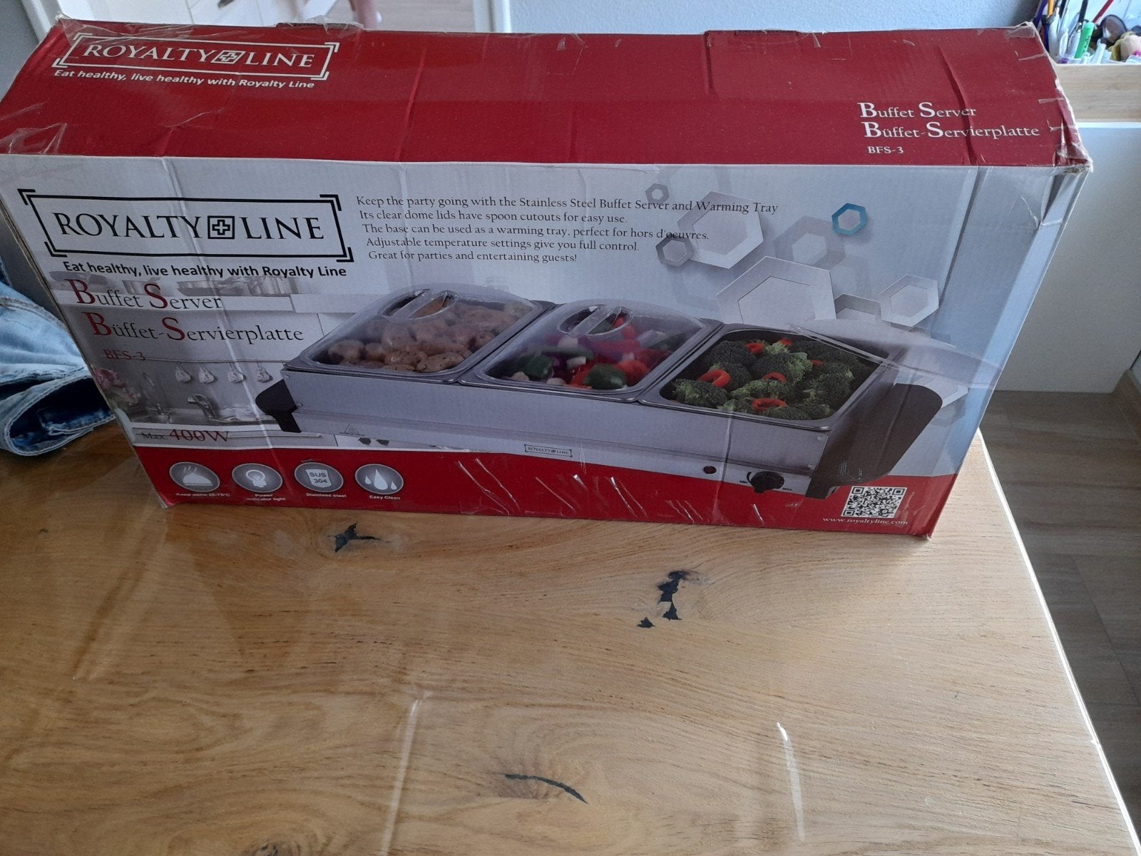 Royalty Line Buffet Server - Warmhoudplaat met 3 bakken, Ophalen, Zo goed als nieuw