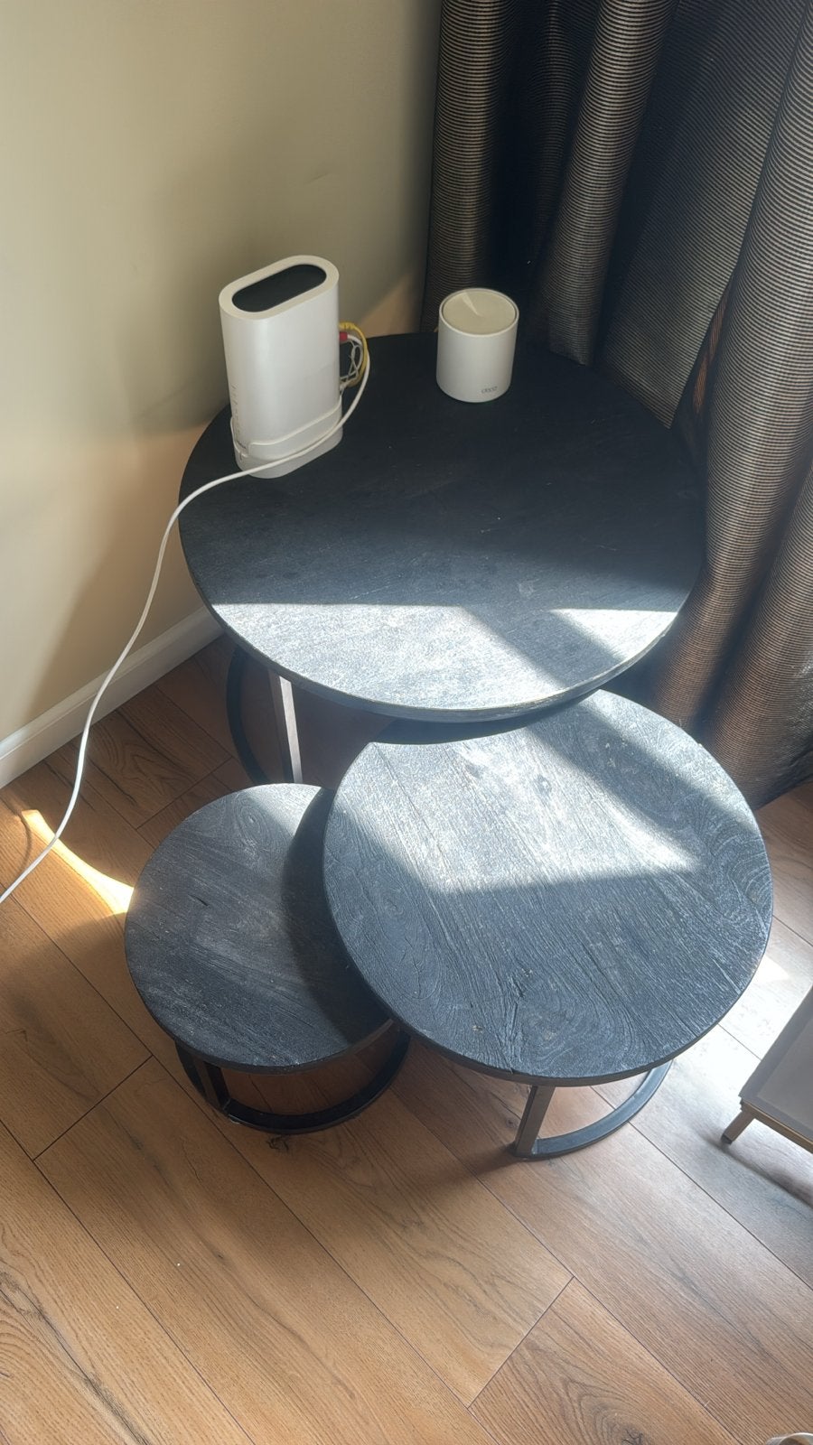 Set van 3 mango houten salontafels, Ophalen, Minder dan 50 cm, Gebruikt, Rond