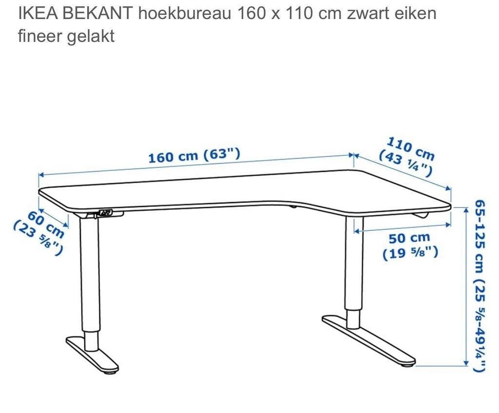 IKEA BEKANT Hoekbureau Zwart Eiken (Rechterkan, Huis en Inrichting, Bureaus, Ophalen, Zwart, Gebruikt, Hout