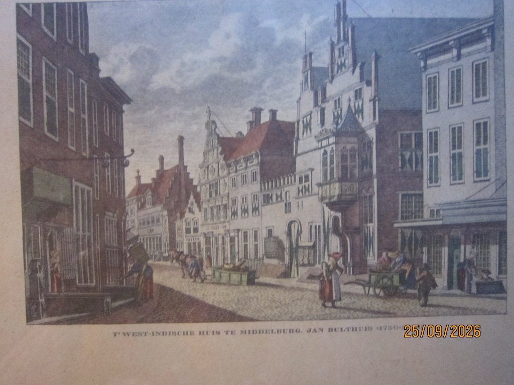 Middelburg, Mooie Kopergravure West-Indiehuis,Koper.lijst, Antiek en Kunst, Ophalen, Architectuur, Gravure, 1700 - 1799