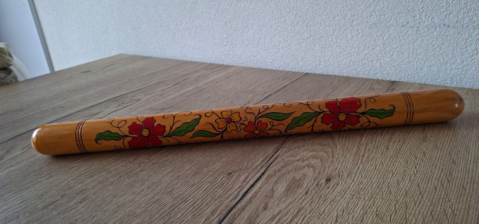 Vintage houten breikoker met bloemmotief, Antiek en Kunst, Ophalen of Verzenden