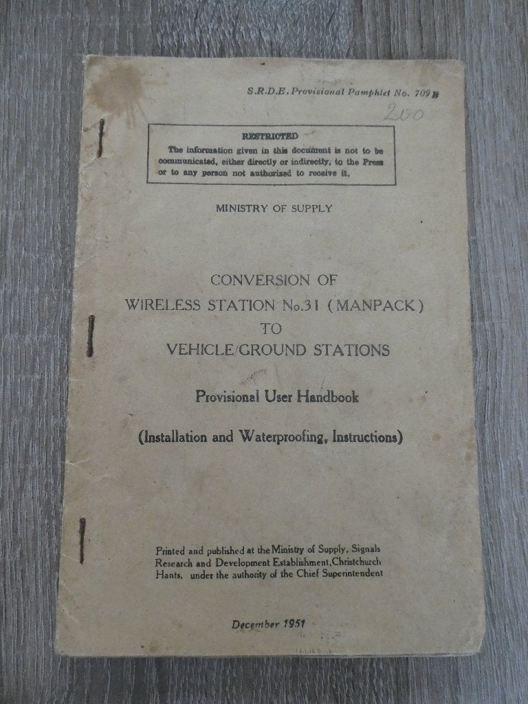 Engels voorschrift Wireless station No. 31 ( Manpack), Ophalen of Verzenden, Landmacht, Engeland, Boek of Tijdschrift