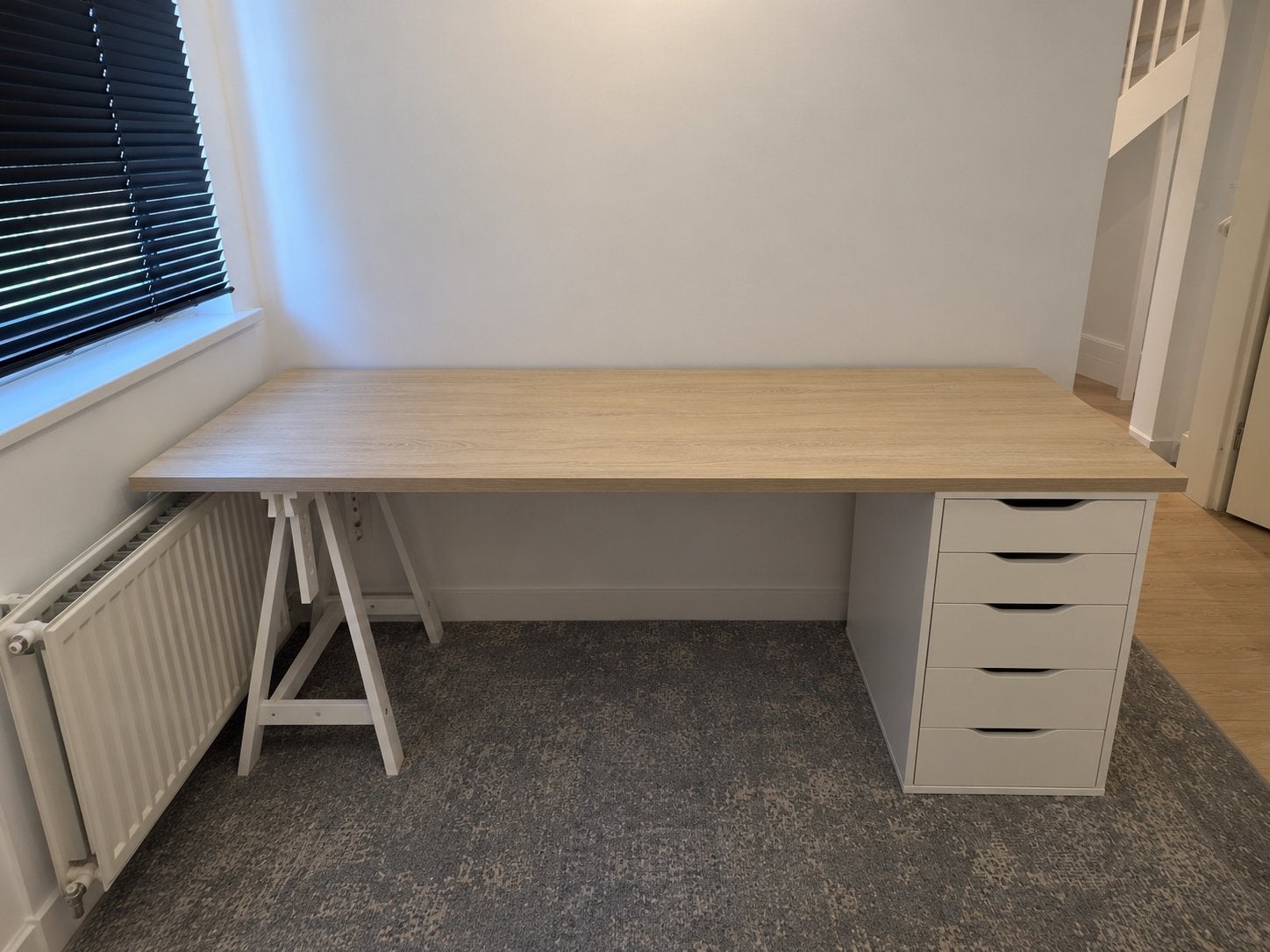 IKEA Bureau met Alex ladeblok en schraag - Stevig en ruim, Ophalen, Gebruikt, Met lades, Spaanplaat of MDF