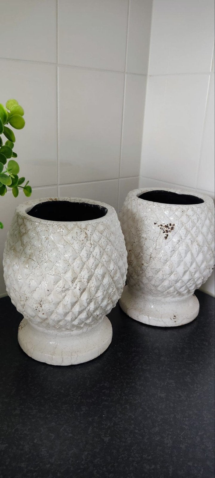 Set van 2 decoratieve potten, wit, PTMD Collection, Huis en Inrichting, Woonaccessoires | Vazen, Ophalen of Verzenden, Gebruikt