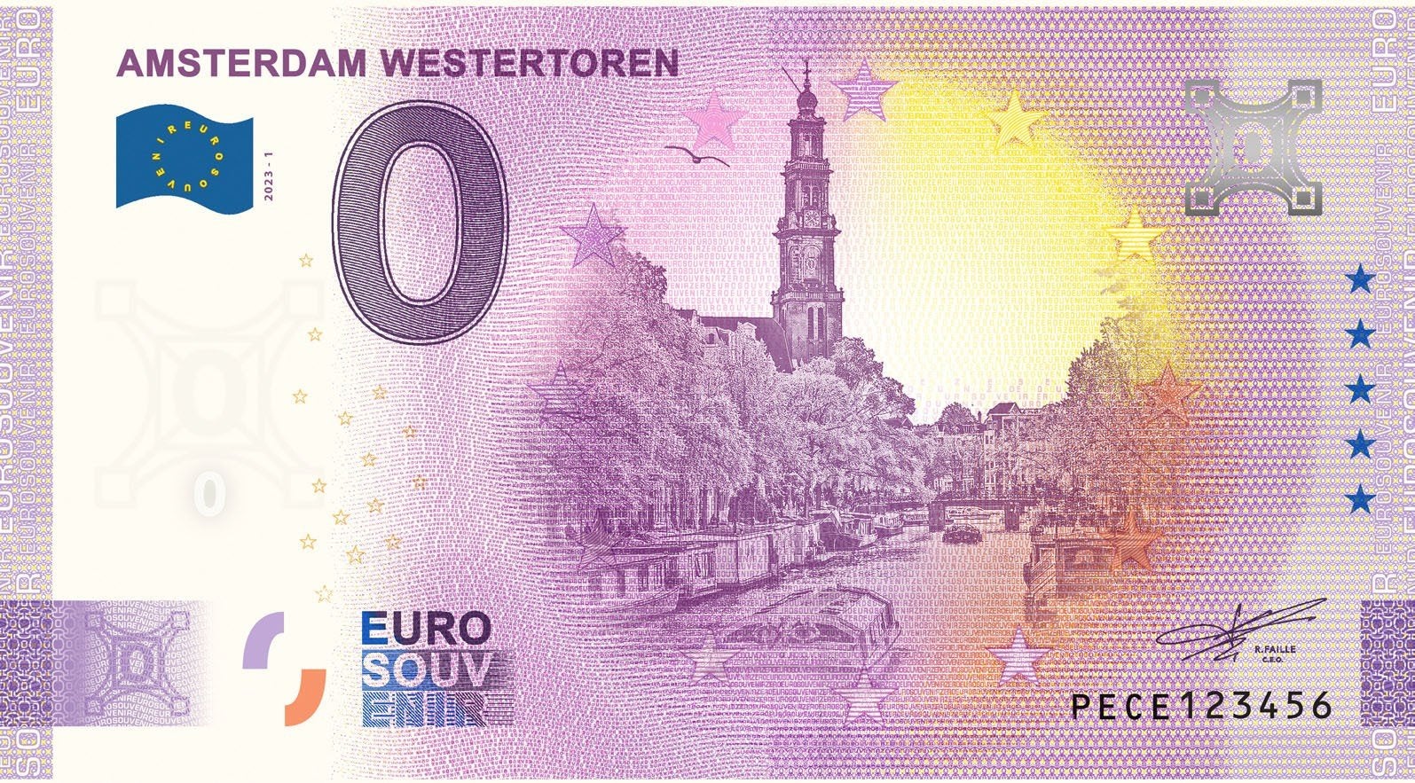0 Euro biljet Amsterdam Westertoren PECE 2023-1, Ophalen of Verzenden, Overige landen, 5 euro