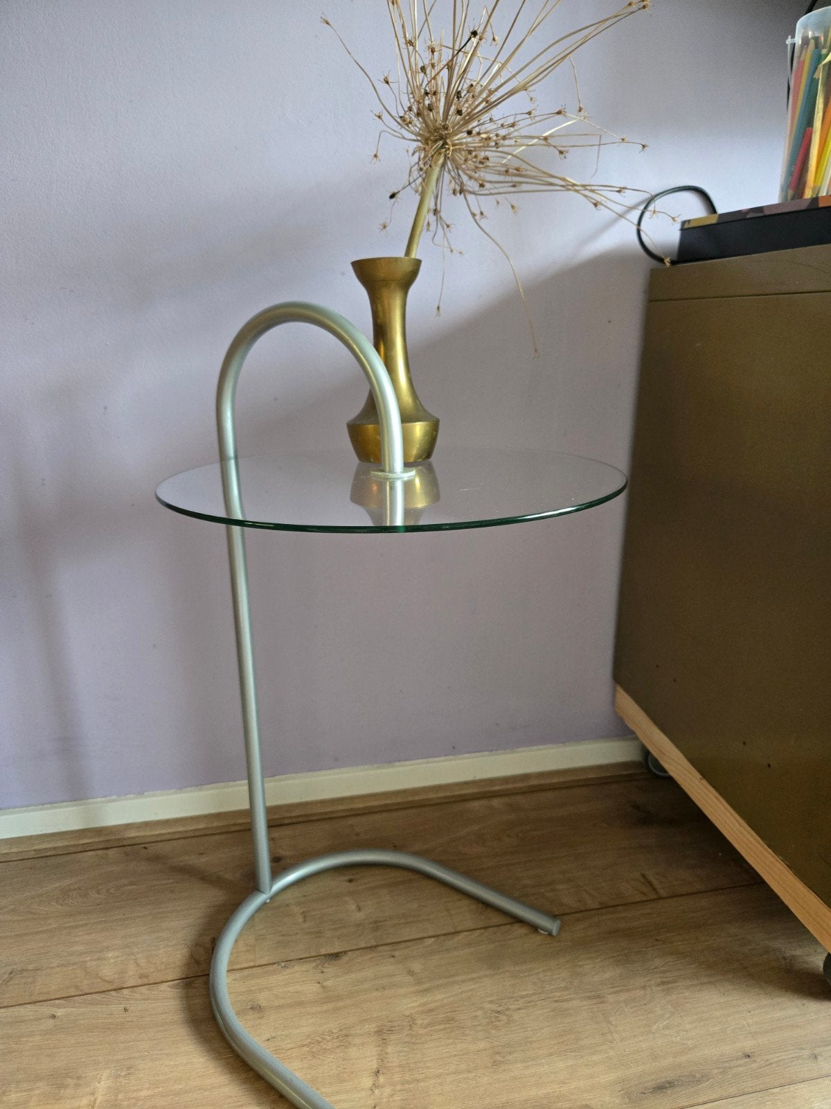 vintage ikea RY Glazen bijzettafel  jaren 90, Minder dan 55 cm, Gebruikt, Rond, Glas