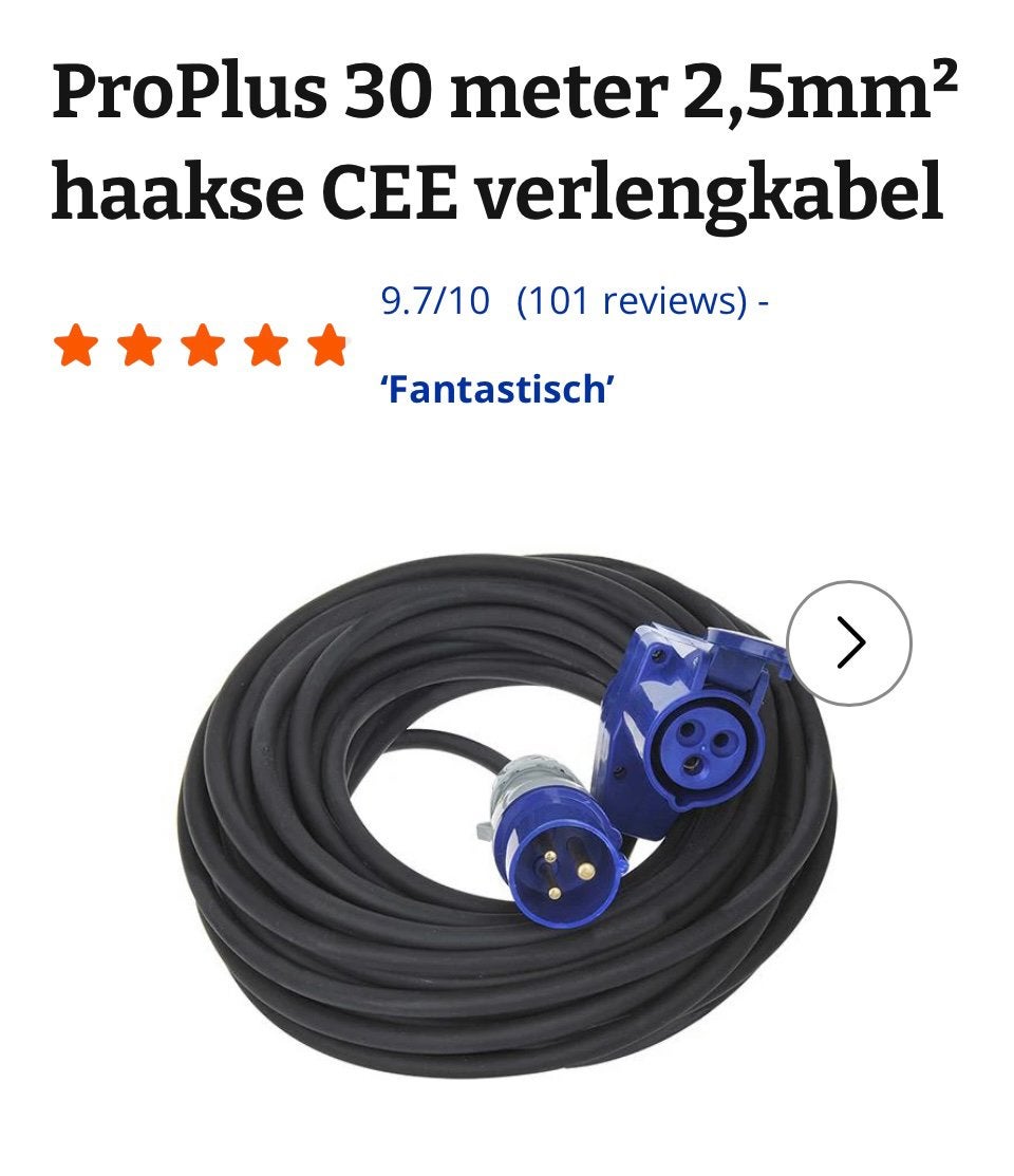 30 meter caravan verlengsnoer, 2,5 mm, Caravans en Kamperen, Ophalen, Zo goed als nieuw