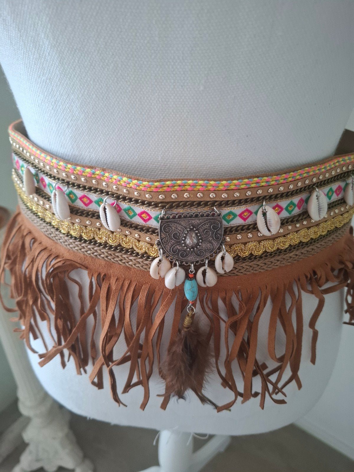 Prachtige lederen bohemian ceintuur., Overige kleuren, Echt leder, Heupriem, Ophalen of Verzenden