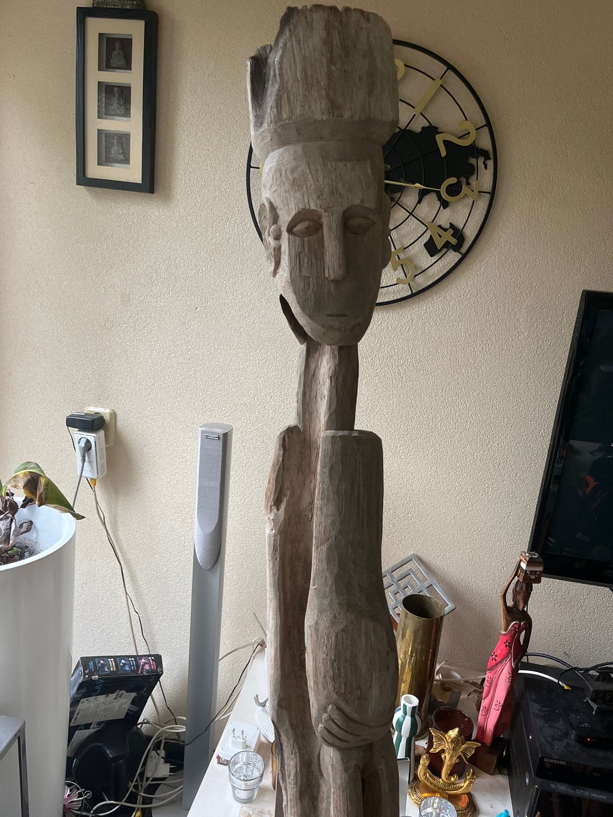 Uniek houten beeld - Afrikaanse stijl - Handgemaakt, Antiek en Kunst, Ophalen of Verzenden, Handgemaakt, 1 meter - 2 meter, Beeld