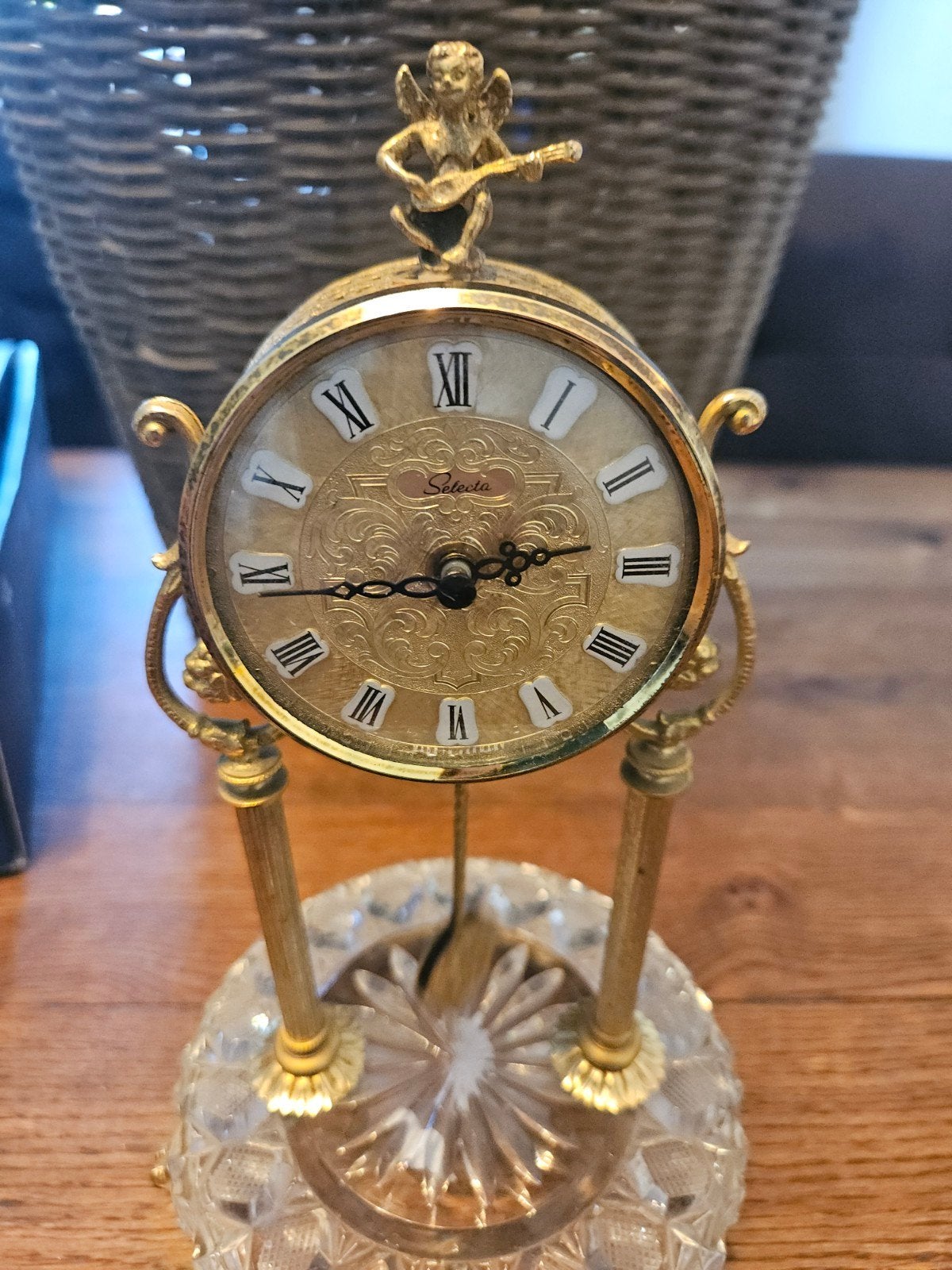 Vintage Selecta tafelklok met kristallen voet, Ophalen of Verzenden