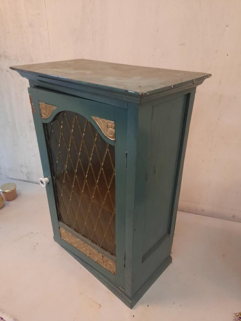 Vintage wandkastje met glas-in-lood effect, Ophalen