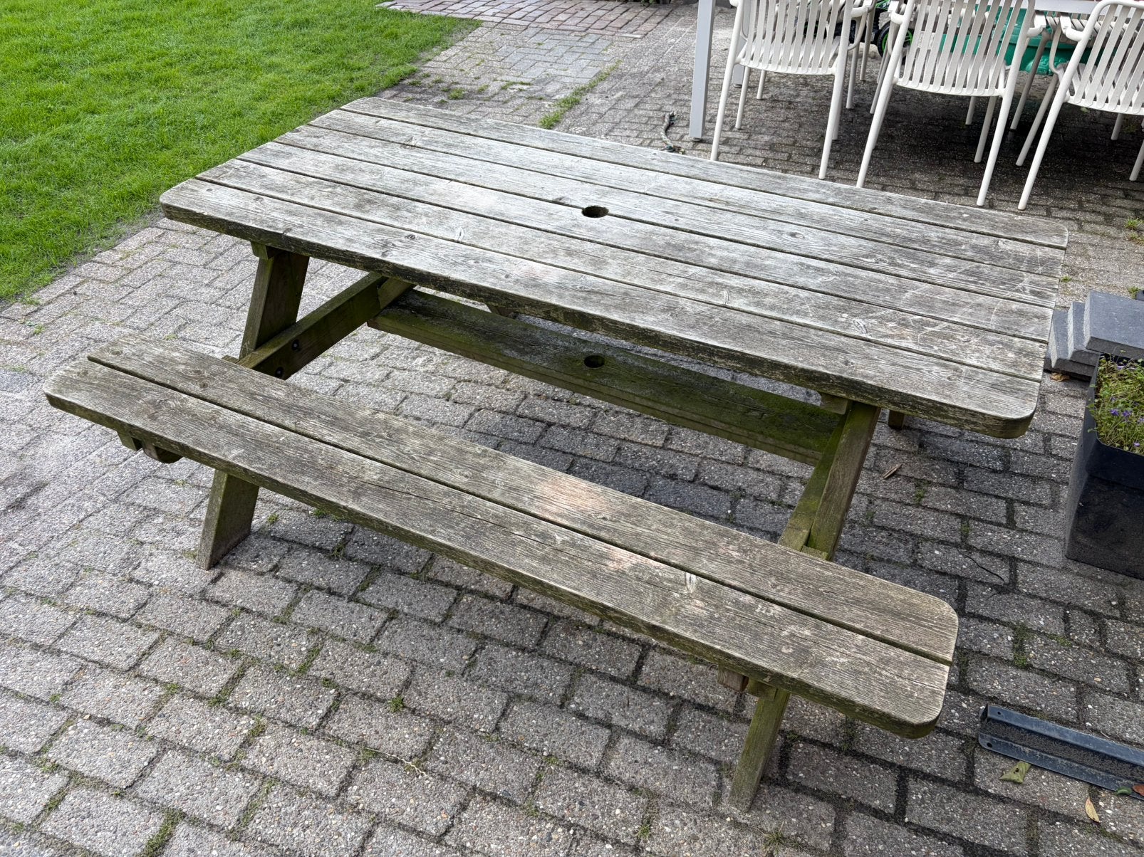 Mooie robuuste picknicktafel, Tuin en Terras, Picknicktafels, Ophalen, Gebruikt, Inklapbaar, Rechthoekig