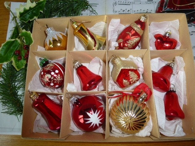 lot glazen kerstballen rood en goud kleur, Ophalen of Verzenden, Gebruikt