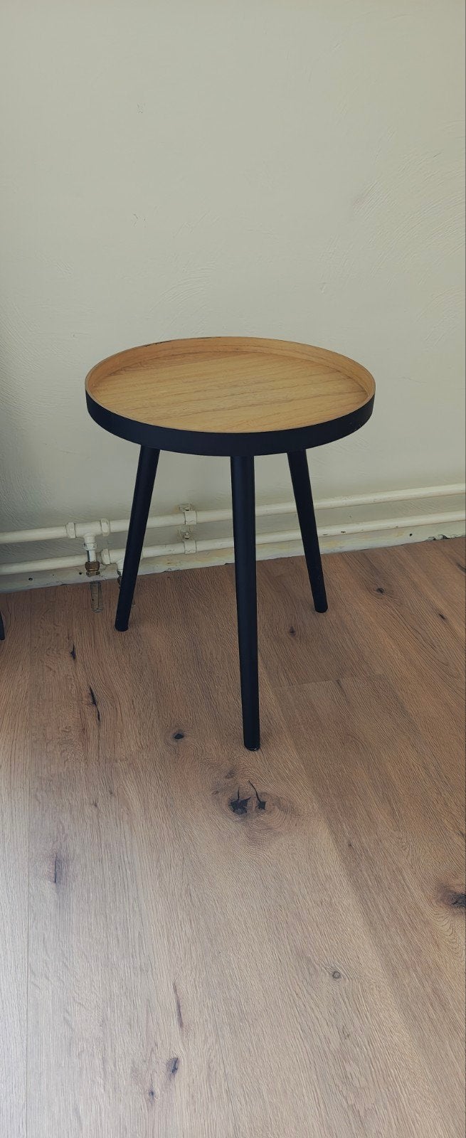 Houten bijzettafel - Rond - Zwart met houtkleurig blad, Gebruikt, Rond, Hout, Ophalen