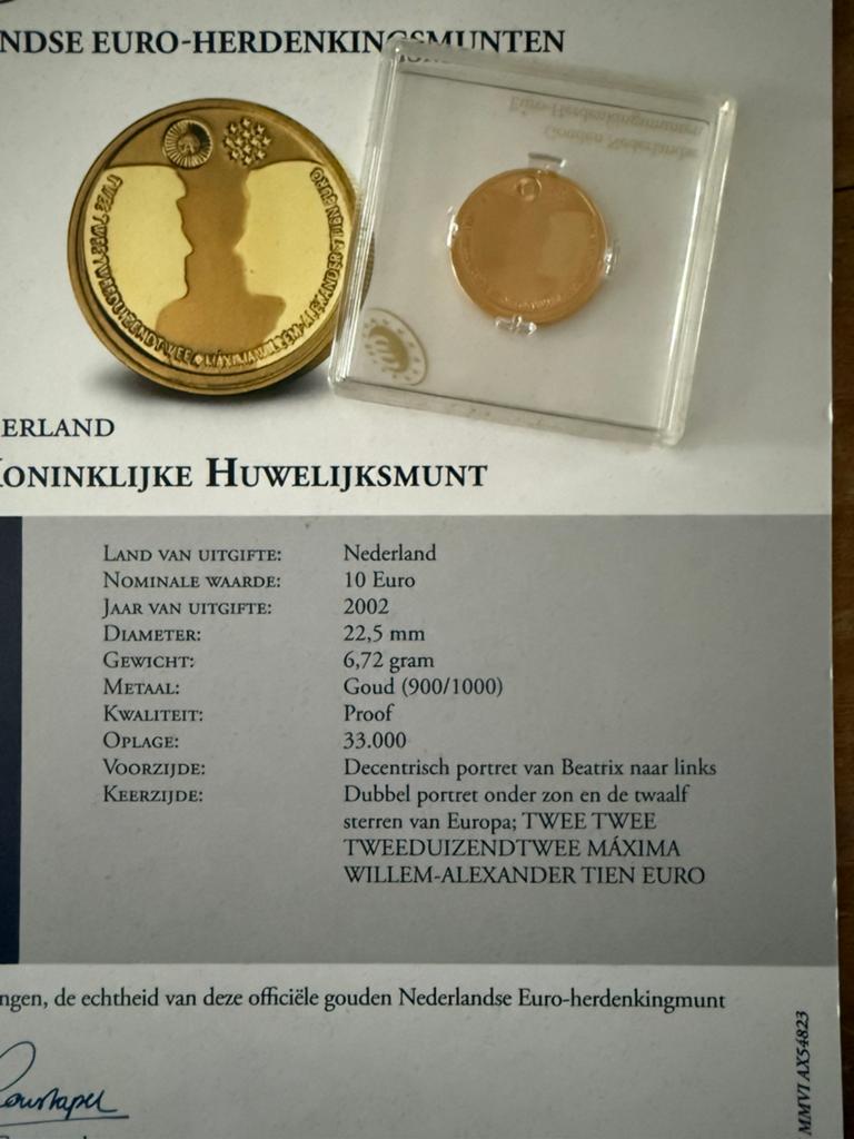 Koninklijke Huwelijksmunt | 10 euro, Postzegels en Munten, Munten | Nederland, Ophalen, Koningin Beatrix, Euro's, Goud