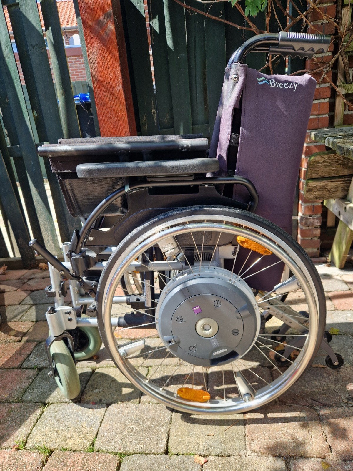 Breezy rolstoel met Alber e-motion 15 elektrische wielen, Ophalen of Verzenden, Inklapbaar, Zo goed als nieuw, Elektrische rolstoel