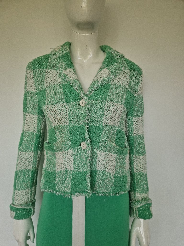 Marc Cain bouclé blazer. Maat 2, Mintgroen/ruit, Kleding | Dames, Jasjes, Kostuums en Pakken, Marc Cain, Nijmegen, Ophalen of Verzenden