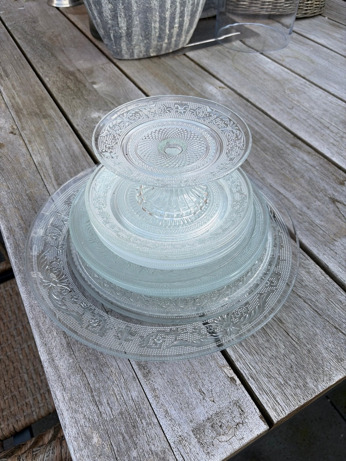 Glazen gebakschalen en etagère set, Taartplateau, Glas, Ophalen of Verzenden, Zo goed als nieuw