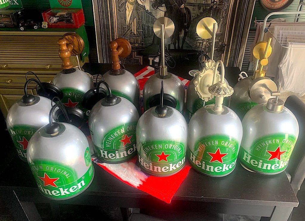 Te koop mancave Heineken cafe wandlampen, Huis en Inrichting, E14 (klein), Hout, Ophalen of Verzenden, Zo goed als nieuw