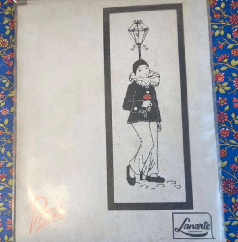 BORDUURPAKKET LANARTE PIERROT BIJZONDERE VINTAGE, Hobby en Vrije tijd, Borduren en Borduurmachines, Verzenden, Zo goed als nieuw
