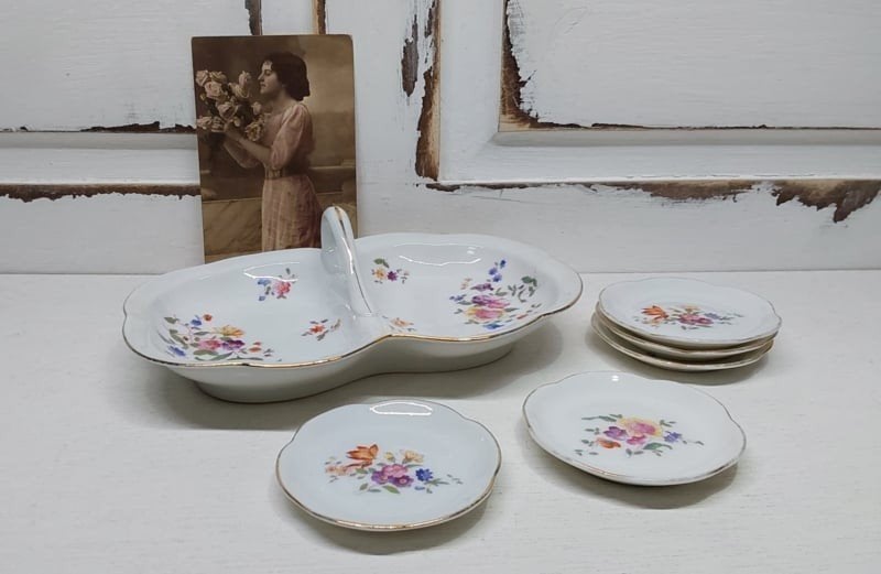 Vintage porseleinen Petit Four setje, Ophalen of Verzenden