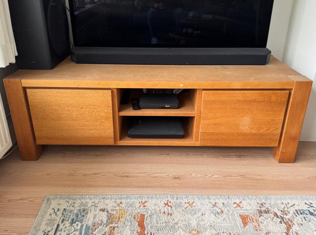Massief eiken TV meubel – zware kwaliteit – 157cm – IN.HOUSE, Ophalen, Gebruikt, 150 tot 200 cm, Eikenhout