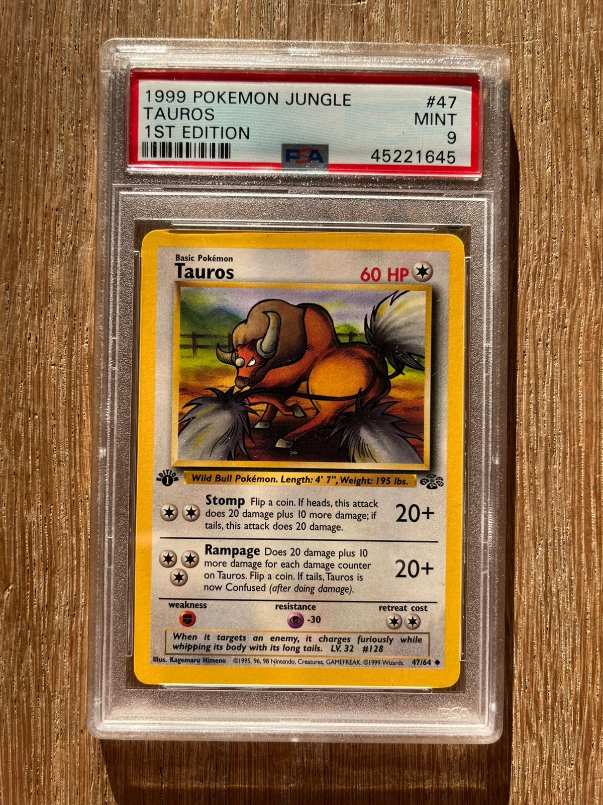 Tauros #47 [1st edition PSA 9] Pokemon Jungle 1999, Verzenden, Zo goed als nieuw