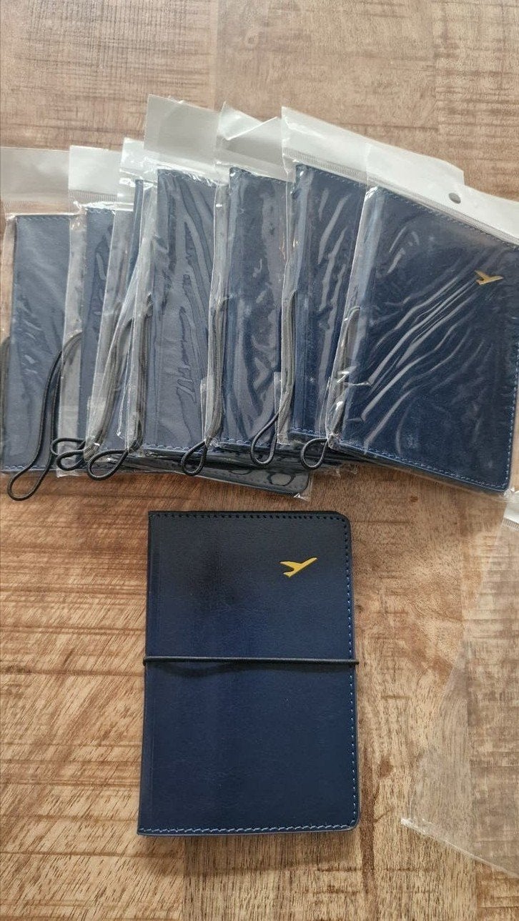 Nieuwe paspoorthoesjes - Donkerblauw met vliegtuiglogo, Ophalen of Verzenden, Nieuw, Blauw, Overige merken