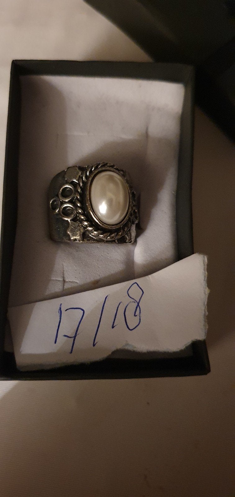 Vintage ring met parel, maat 17/18, Overige materialen, Gebruikt, Verzenden, 17 tot 18