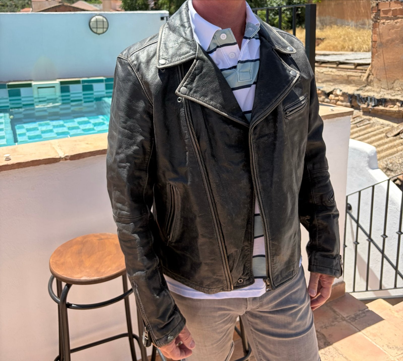 Stoere vintage leren motorjas, maat L, zwart, zomer/winter, Kleding | Heren, Jassen | Zomer, Maat 52/54 (L), Zwart, Ophalen of Verzenden