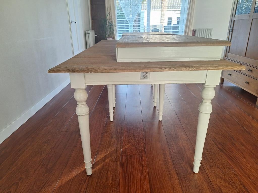 Uitschuifbare eettafel van Riviera Maison + tv meubel, Gebruikt, Eikenhout, 200 cm of meer, Vijf personen of meer