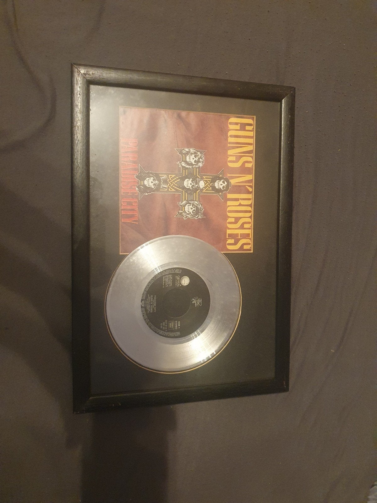 ingelijste Guns n roses Paradise City platinum disc, Ophalen of Verzenden, Zo goed als nieuw, Cd of Plaat