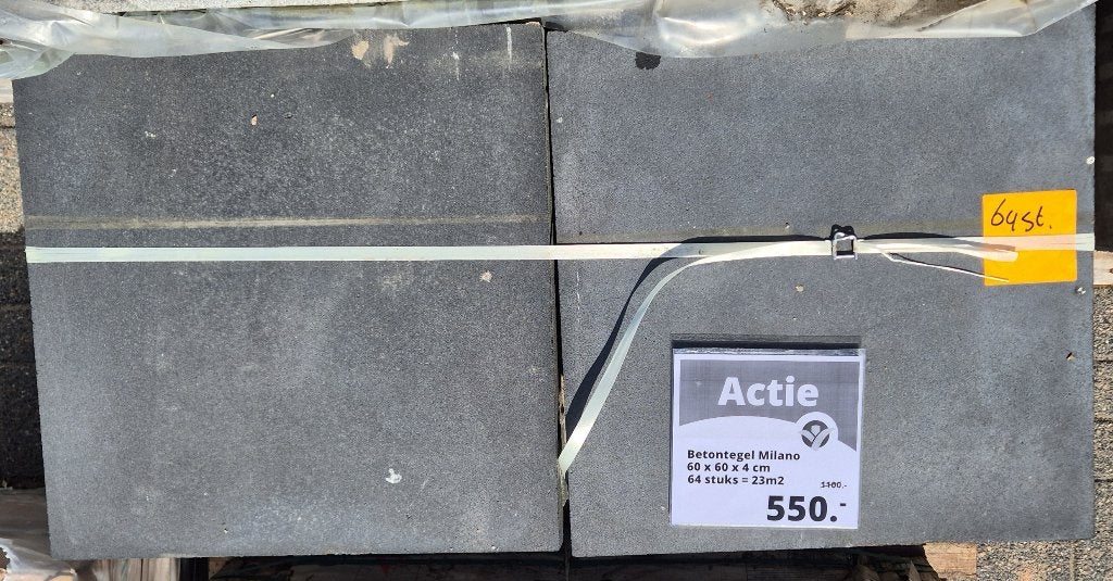 Tuintegel Beton zwart 60x60x4cm 64st. 23m2, Nieuw, Ophalen of Verzenden, 10 m² of meer, Beton
