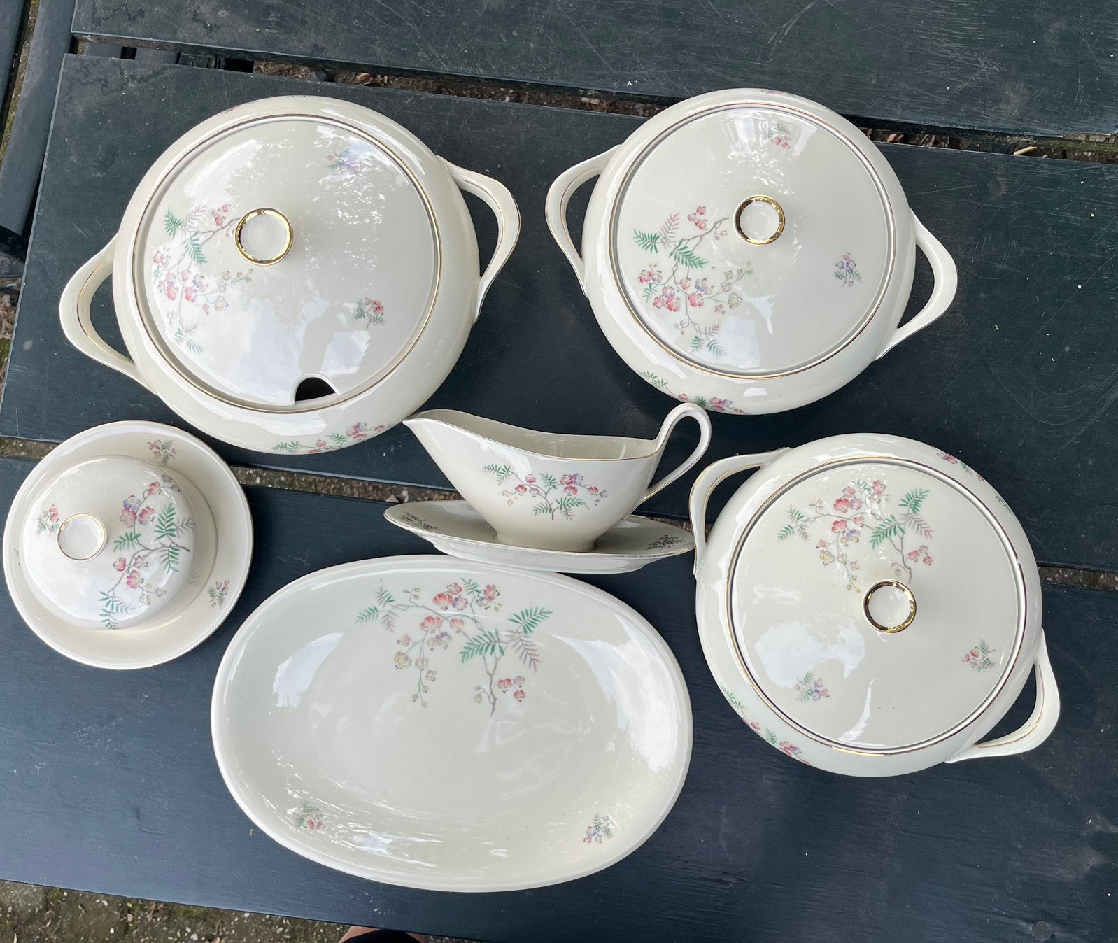 brocante servies dekschalen botervloot juskom en schaal, Ophalen of Verzenden